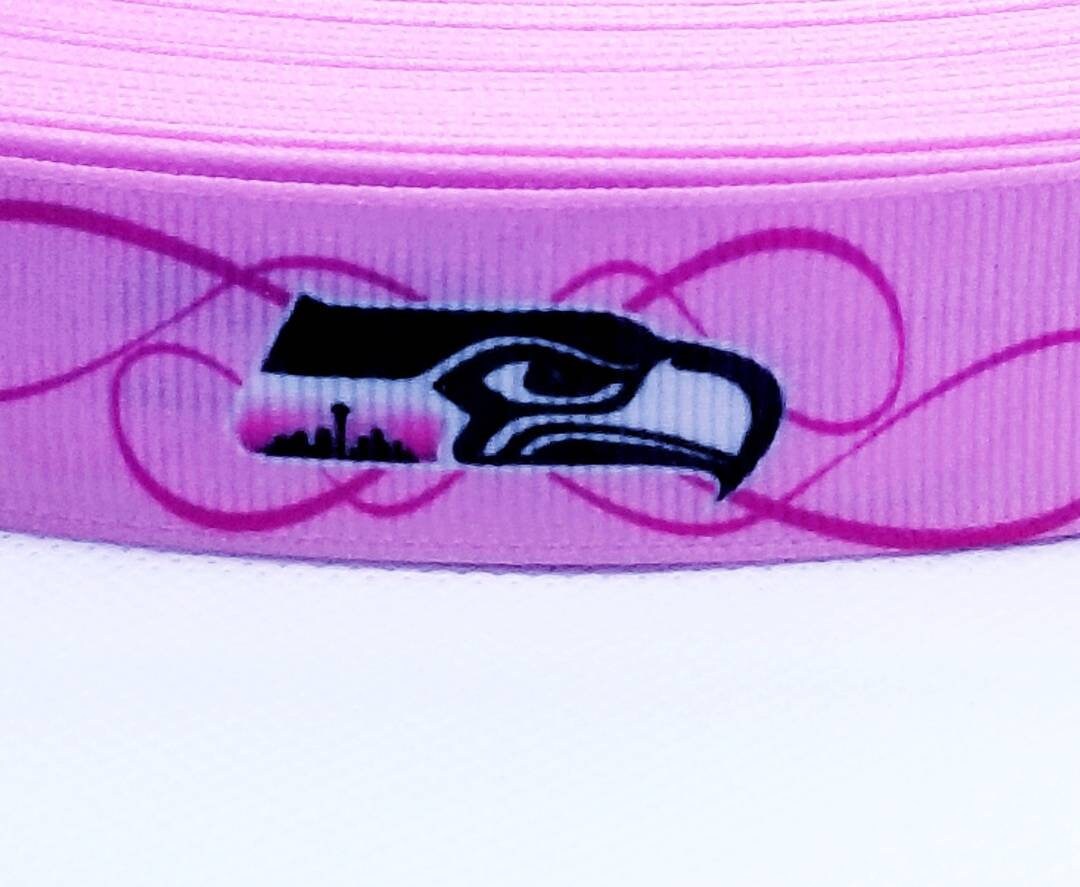 7/8" Pink Seattle Seahawks Grosgrain Ribbon. NFL Football Sports Ribbon. Pink Sports Ribbon