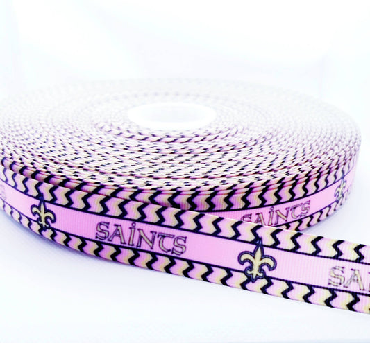 7/8" Pink New Orleans Saints Grosgrain Ribbon. Football Ribbon NFL Sports Ribbon Pink Sports Ribbon. Pink NFL Ribbon