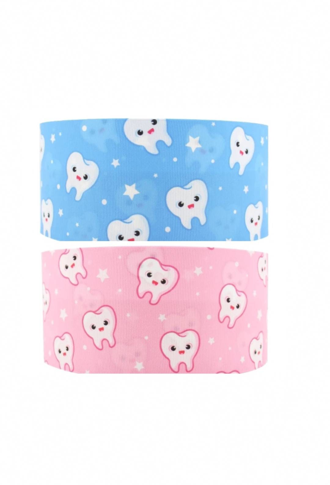 7/8" Pink and Blue Tooth fairy Grosgrain Ribbon. Boy and Girl Tooth Fairy Ribbon. Toothbrush Dentist