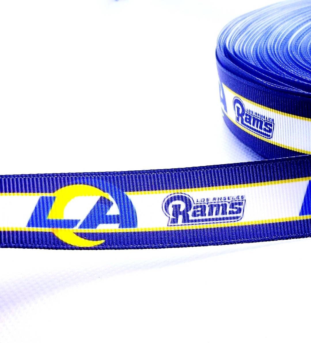 7/8" & 1.5" Los Angeles Rams Grosgrain Ribbon. NFL Football Sports Team Ribbon Gold Los Angeles Rams