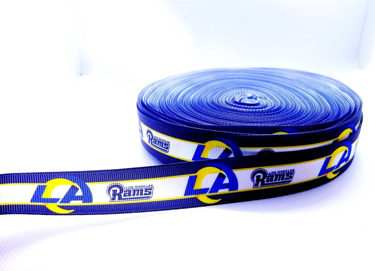 7/8" & 1.5" Los Angeles Rams Grosgrain Ribbon. NFL Football Sports Team Ribbon Gold Los Angeles Rams