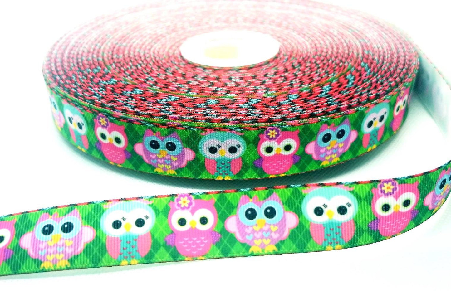 7/8'' Baby Owls Ribbon. Cute Adorable Bright Owls. Owl Bird Ribbon