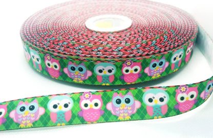 7/8'' Baby Owls Ribbon. Cute Adorable Bright Owls. Owl Bird Ribbon