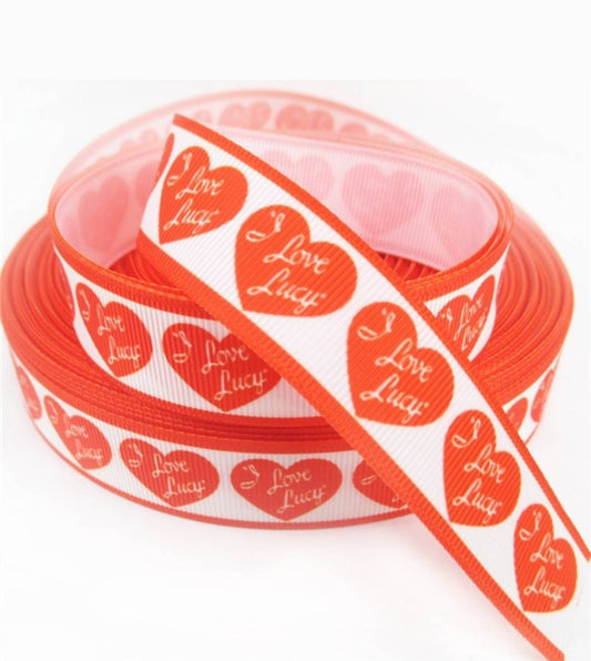 7/8" I Love Lucy Grosgrain ribbon. Classic TV Series. Classic Comedy Series.  Lucy and Ricky Lucy Hearts Ribbon