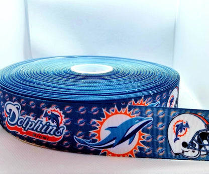 1.5" Miami Dolphins Grosgrain Ribbon. Football Ribbon NFL Sports Team Ribbon