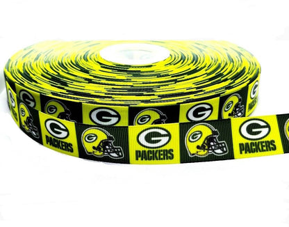 7/8" Green Bay Packers  Grosgrain Ribbon in Neon Bright Yellow. NFL Football Sports Ribbon.