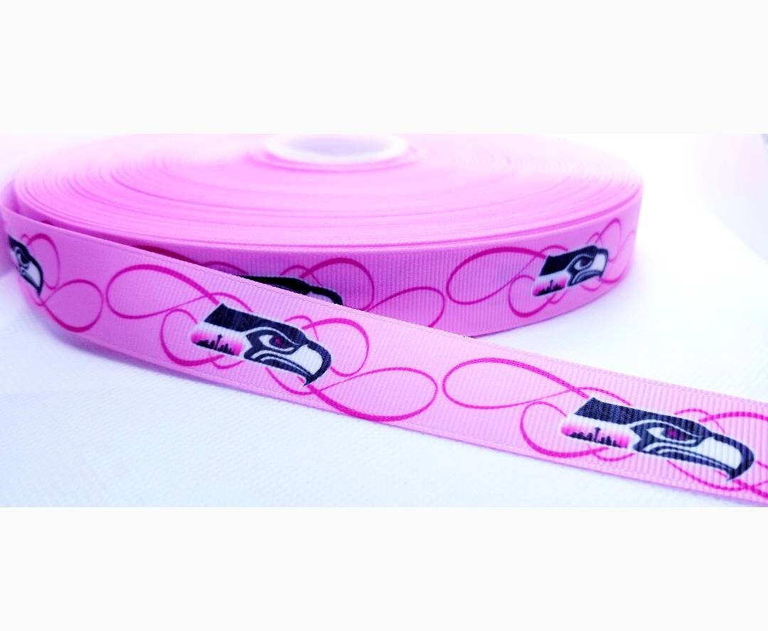 7/8" Pink Seattle Seahawks Grosgrain Ribbon. NFL Football Sports Ribbon. Pink Sports Ribbon