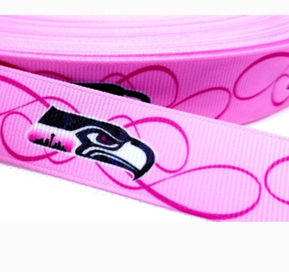 7/8" Pink Seattle Seahawks Grosgrain Ribbon. NFL Football Sports Ribbon. Pink Sports Ribbon