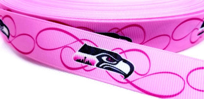 7/8" Pink Seattle Seahawks Grosgrain Ribbon. NFL Football Sports Ribbon. Pink Sports Ribbon