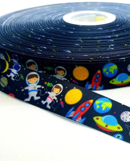 7/8" Kids Space Camp Ribbon. Galaxy Space NASA Grosgrain Ribbon. Martians. Moon Sun Ribbon. Kids Space Party Theme