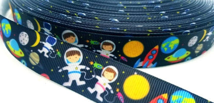 7/8" Kids Space Camp Ribbon. Galaxy Space NASA Grosgrain Ribbon. Martians. Moon Sun Ribbon. Kids Space Party Theme