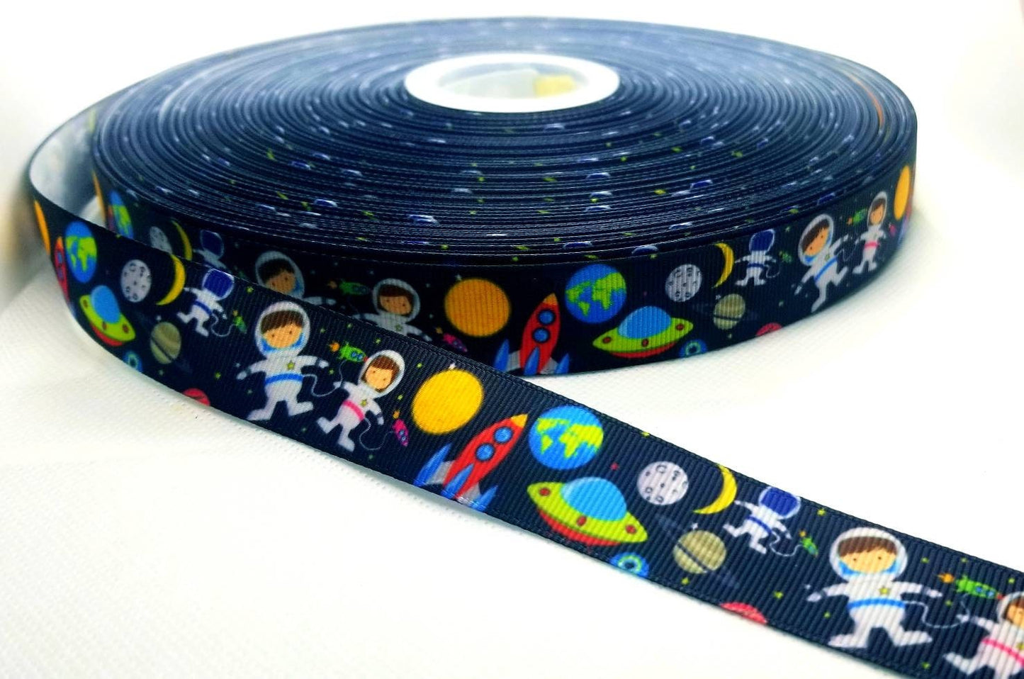 7/8" Kids Space Camp Ribbon. Galaxy Space NASA Grosgrain Ribbon. Martians. Moon Sun Ribbon. Kids Space Party Theme