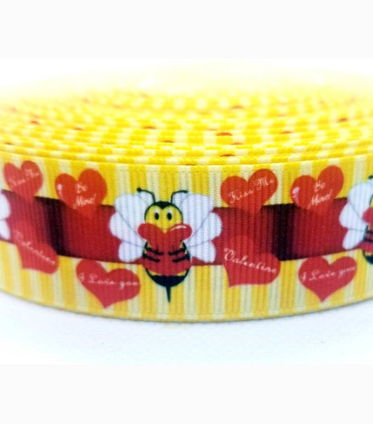 1" Valentine's Day Bumble Bee Bee Mine Hearts Holiday Ribbon