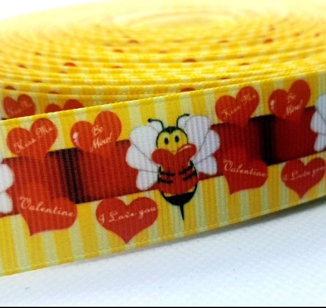 1" Valentine's Day Bumble Bee Bee Mine Hearts Holiday Ribbon