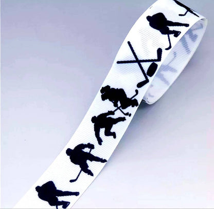 7/8" Hockey Grosgrain Ribbon. NHL Hockey Sports Team Ribbon. Hockey Puck Hockey Sticks