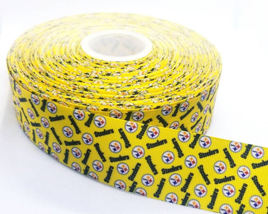 1.5" Pittsburgh Steelers Bright Yellow Mustard Grosgrain Ribbon. NFL Football Sports Teams