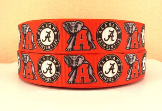 7/8" Alabama Crimson Tide College Football Grosgrain Ribbon. Football Sports Ribbon. College Football Ribbon University Football