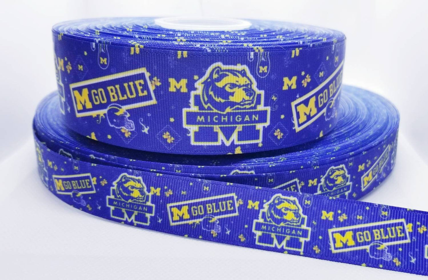 7/8" & 1.5" Michigan State College Football Grosgrain Ribbon. GO BLUE Football Sports Ribbon. College Football Ribbon University Football