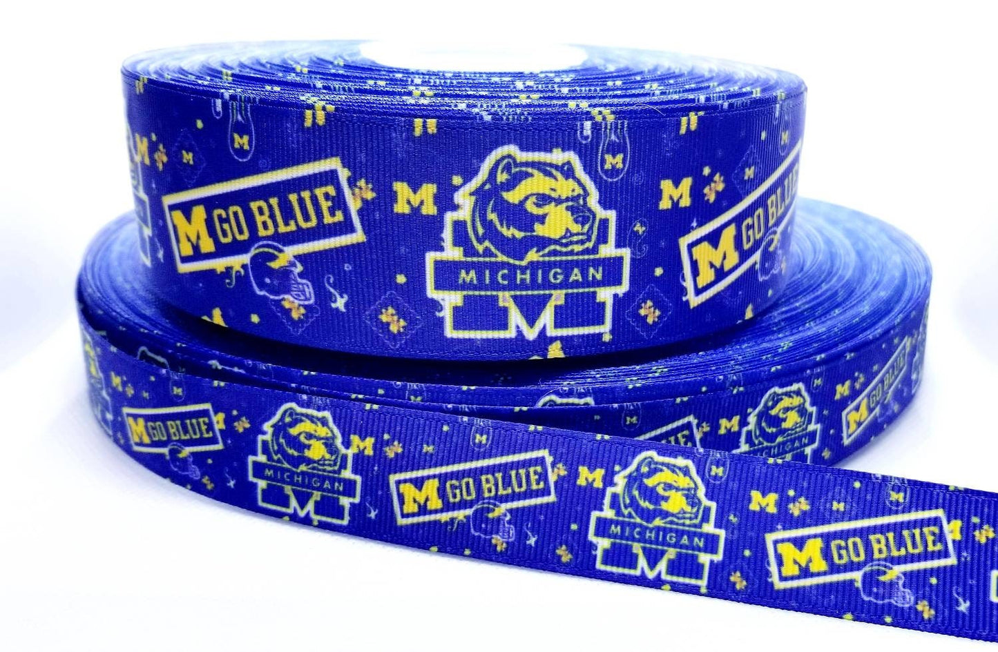 7/8" & 1.5" Michigan State College Football Grosgrain Ribbon. GO BLUE Football Sports Ribbon. College Football Ribbon University Football