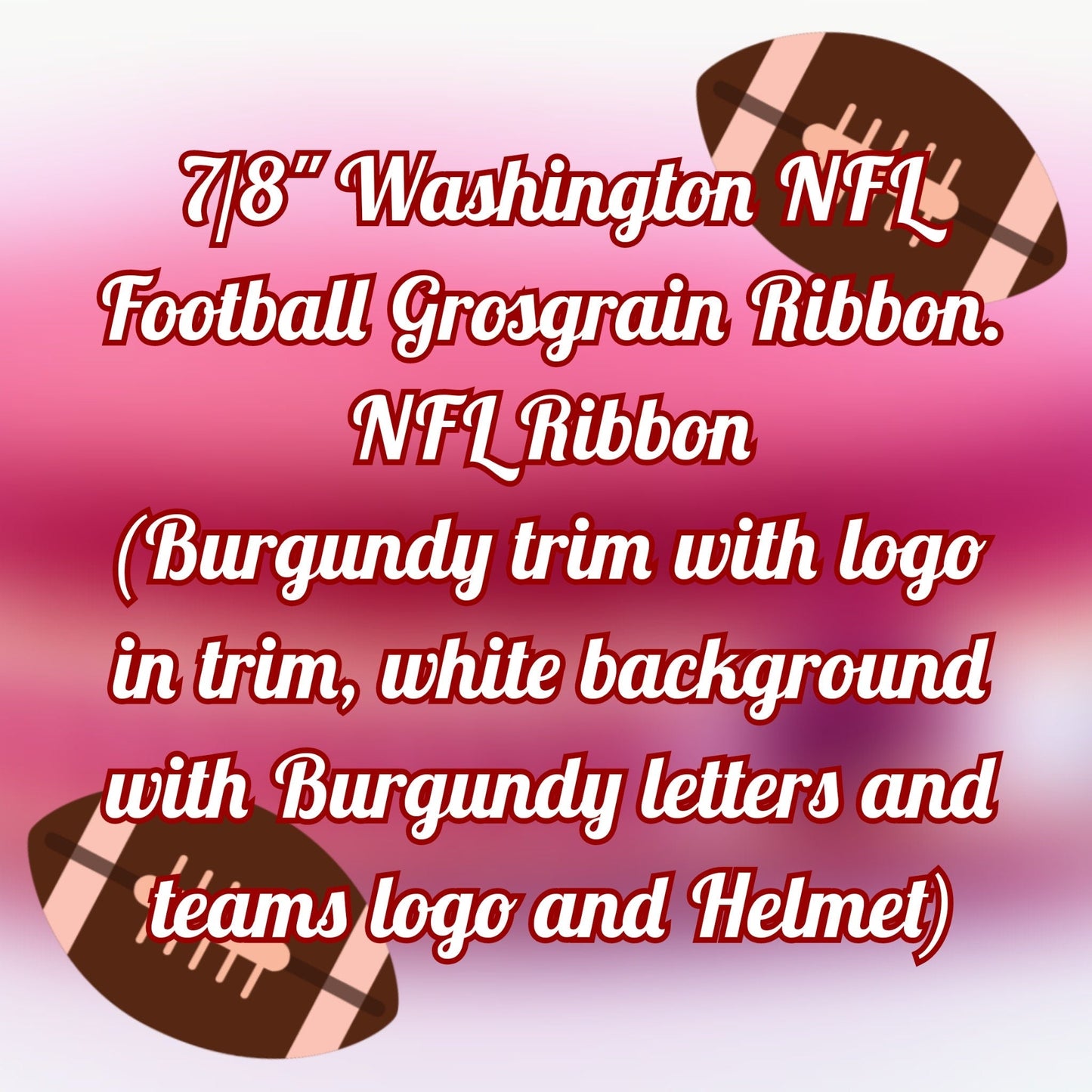 7/8" Washington NFL Football Grosgrain Ribbon. NFL Ribbon