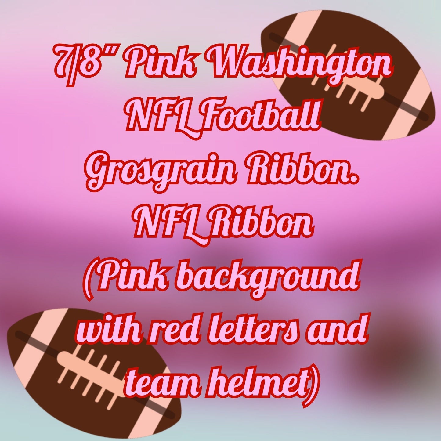 7/8" Pink Washington NFL Football Grosgrain Ribbon. NFL Ribbon