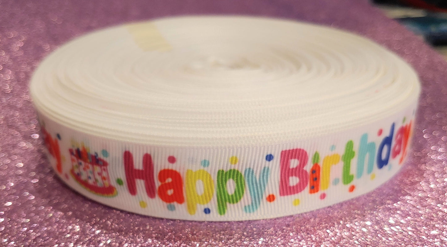 7/8" Happy Birthday grosgrain ribbon. Birthday Cake Ribbon