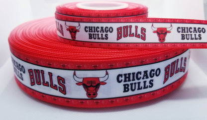 7/8" and 1.5" Chicago Bulls Basketball Grosgrain Ribbon Sports Team Ribbon NBA Ribbon