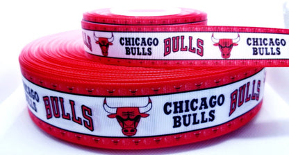 7/8" and 1.5" Chicago Bulls Basketball Grosgrain Ribbon Sports Team Ribbon NBA Ribbon