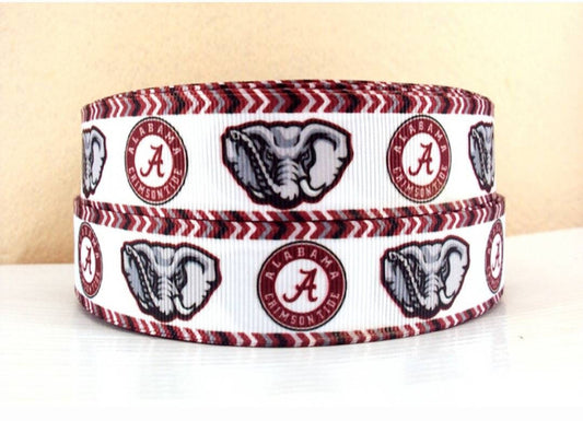 1" Alabama Crimson Tide College Football Grosgrain Ribbon. Football Sports Ribbon. College Football Ribbon University Football