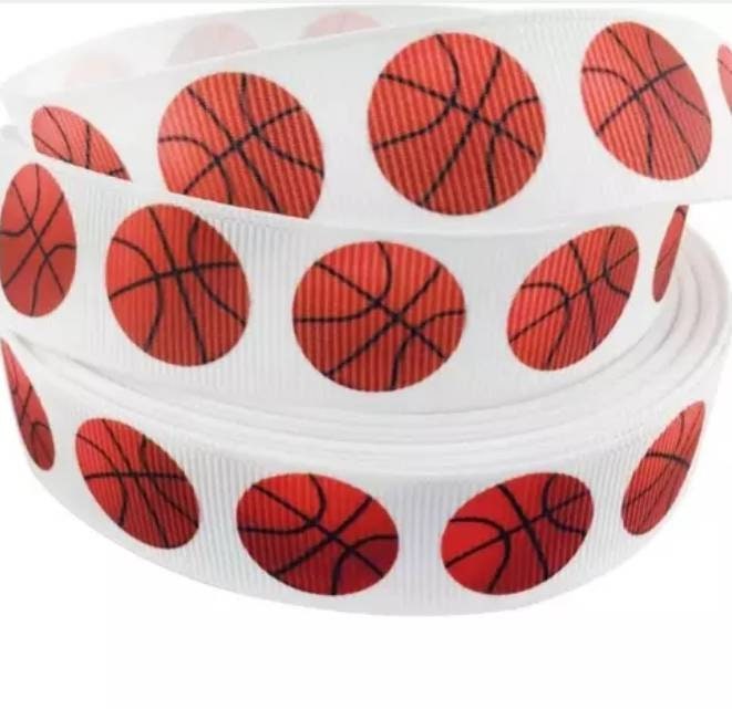 7/8" Basketball Ball Grosgrain Ribbon. Basketball Ball Theme Ribbon.