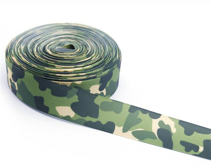 1" Green Camouflage Ribbon. Camo Grosgrain Ribbon. Army