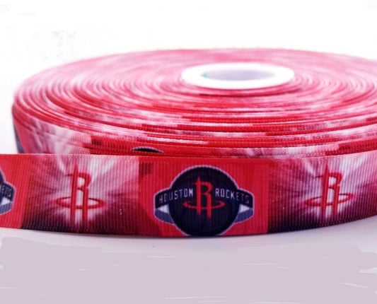 7/8" Houston Rockets Grosgrain Ribbon. NBA Basketball Sports Ribbon.