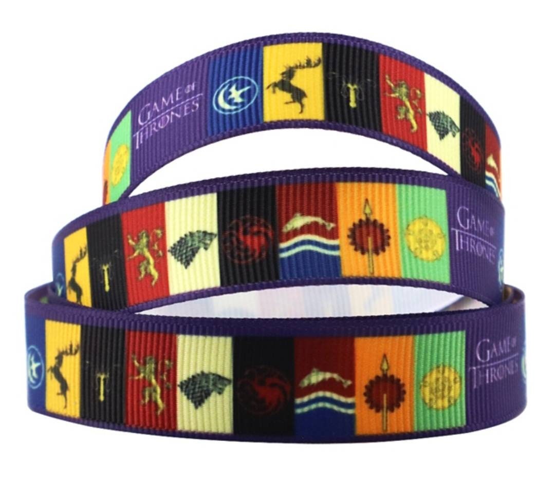 7/8" Game of Thrones Family Crest Grosgrain ribbon. GOT Stark, Winterfell