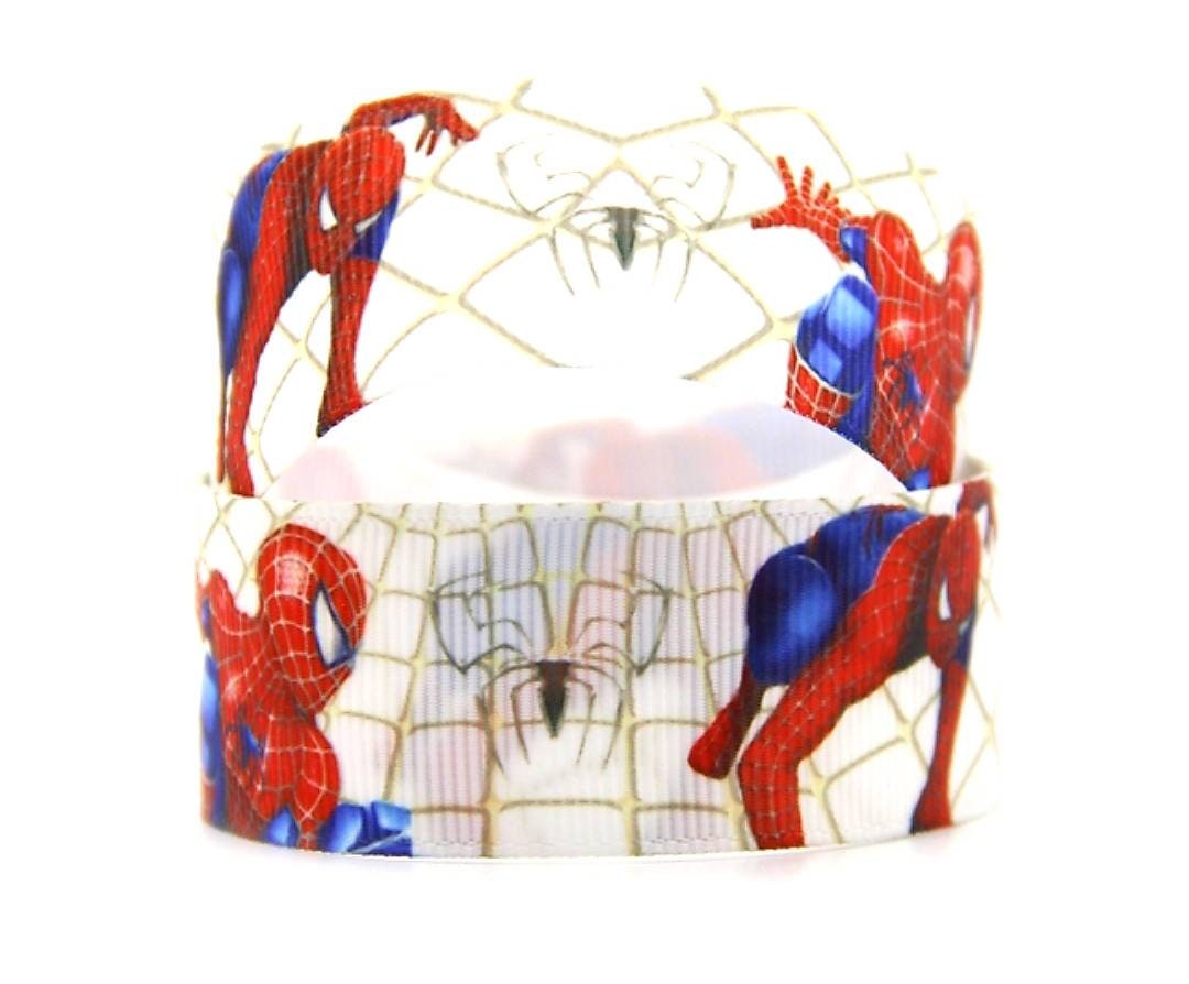 1" Spiderman Ribbon. Spiderman Hero with Spider Web, DC Super Heroes Grosgrain Ribbon