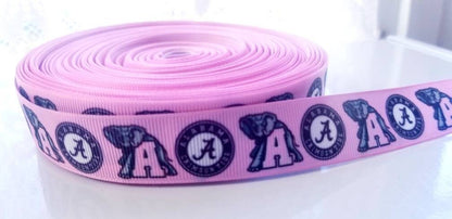 7/8" Pink Alabama Crimson Tide College Football Grosgrain Ribbon. Football Sports Ribbon. College Football Ribbon University Football