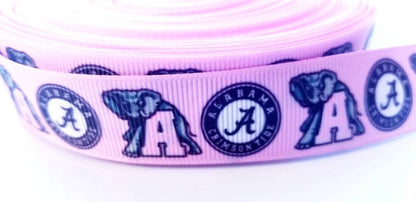 7/8" Pink Alabama Crimson Tide College Football Grosgrain Ribbon. Football Sports Ribbon. College Football Ribbon University Football