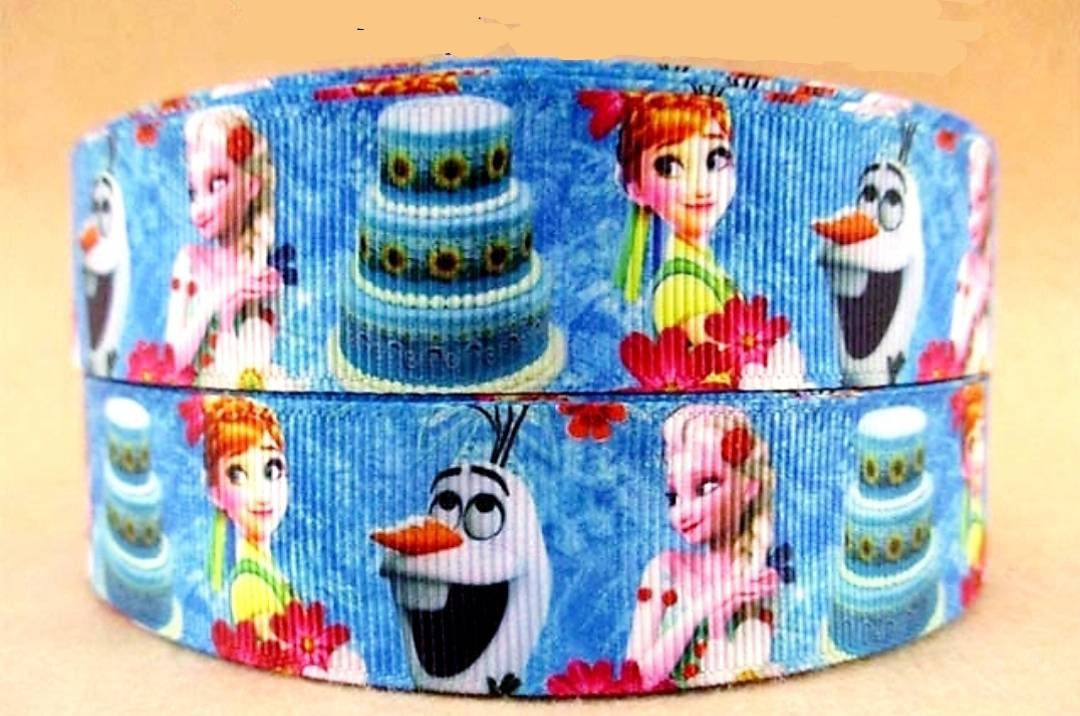 1" Frozen Elsa, Anna and Olaf Grosgrain Ribbon. Perfect Frozen Birthday Party Theme