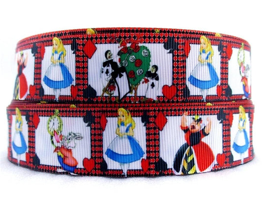 1" Alice in Wonderland Ribbon. Cheshire Cat and The Rabbit.