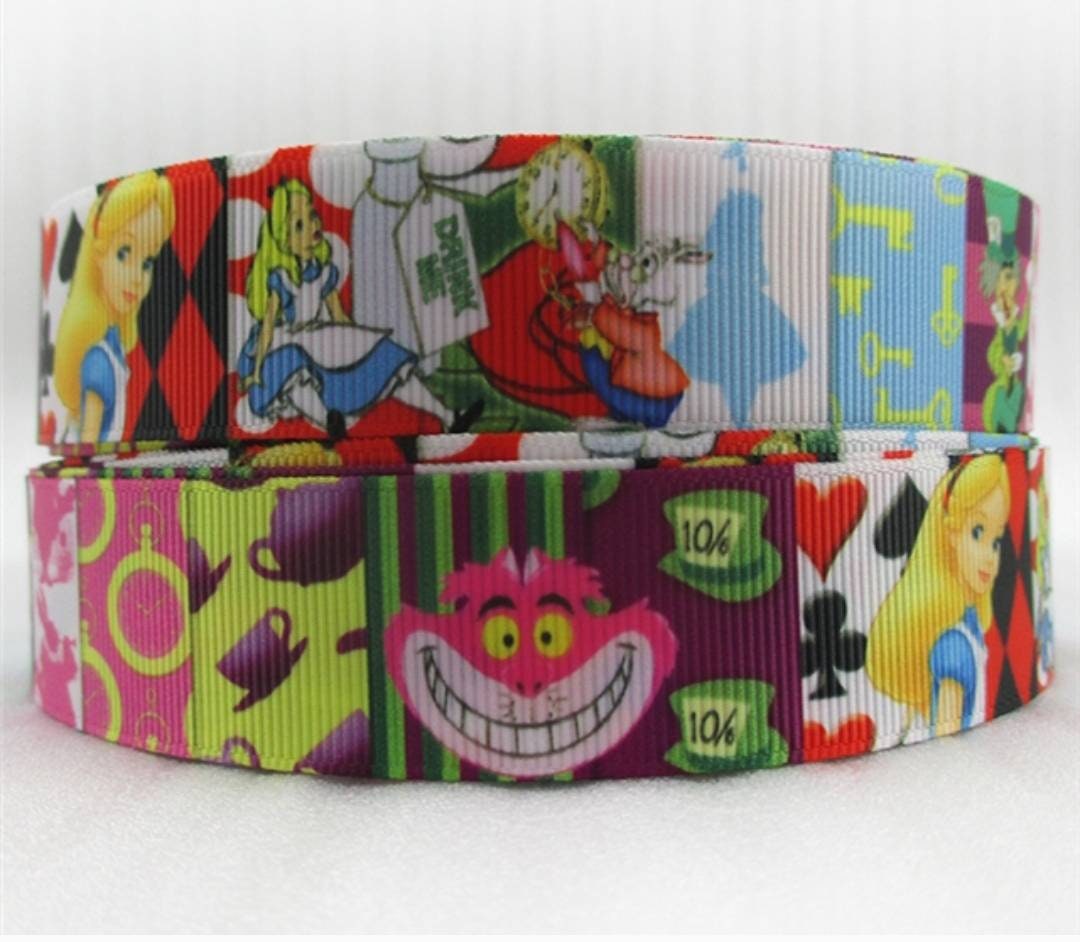 1" Alice in Wonderland Ribbon. Cheshire Cat and The Rabbit.