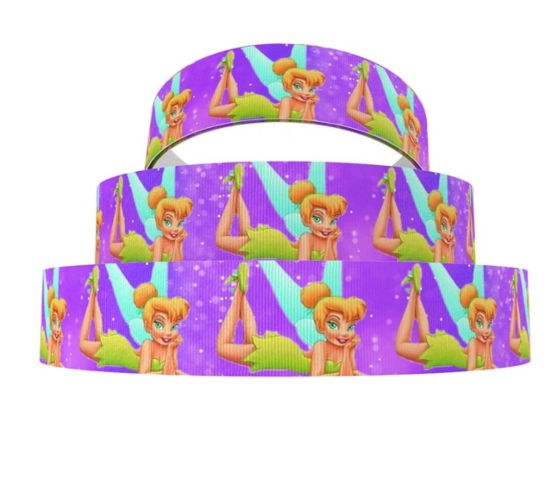 1" Tinkerbell Fairy Bright Colored Ribbon. Tinkerbell grosgrain ribbon. Favorite