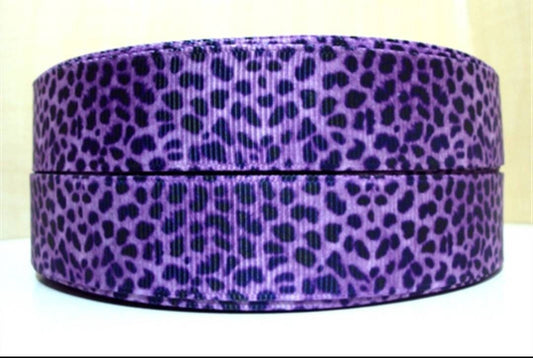 7/8" Purple Leopard Cheetah Animal Print Grosgrain Ribbon.