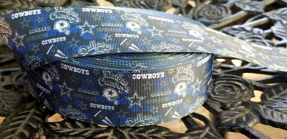 1.5" Dallas Cowboys with Flags and Fun Grosgrain Ribbon. NFL Football- Team Sports Ribbon- Wide Ribbon