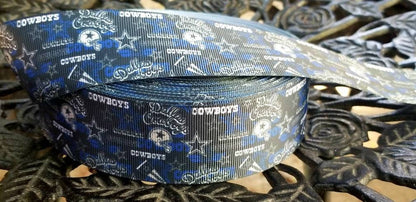 1.5" Dallas Cowboys with Flags and Fun Grosgrain Ribbon. NFL Football- Team Sports Ribbon- Wide Ribbon