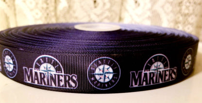 7/8" Seattle Mariners Grosgrain Ribbon. MLB Sports Teams Baseball