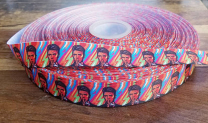 7/8" David Bowie with Bright Bold Colors Grosgrain Ribbon.  Famous Musicians Icon