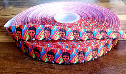 7/8" David Bowie with Bright Bold Colors Grosgrain Ribbon.  Famous Musicians Icon