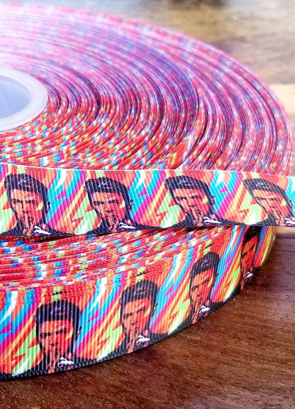 7/8" David Bowie with Bright Bold Colors Grosgrain Ribbon.  Famous Musicians Icon