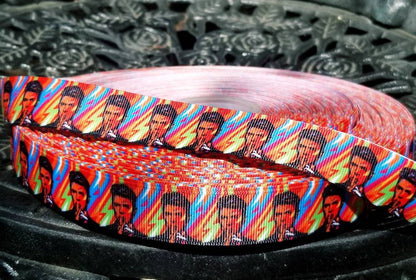 7/8" David Bowie with Bright Bold Colors Grosgrain Ribbon.  Famous Musicians Icon