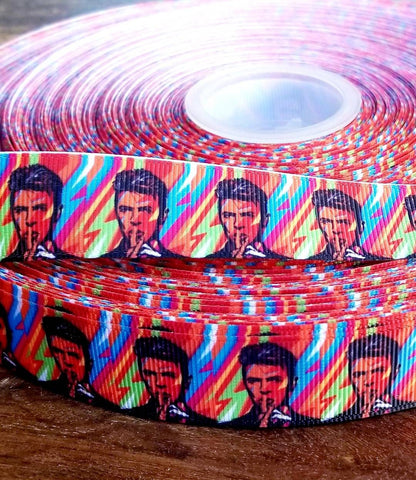 7/8" David Bowie with Bright Bold Colors Grosgrain Ribbon.  Famous Musicians Icon