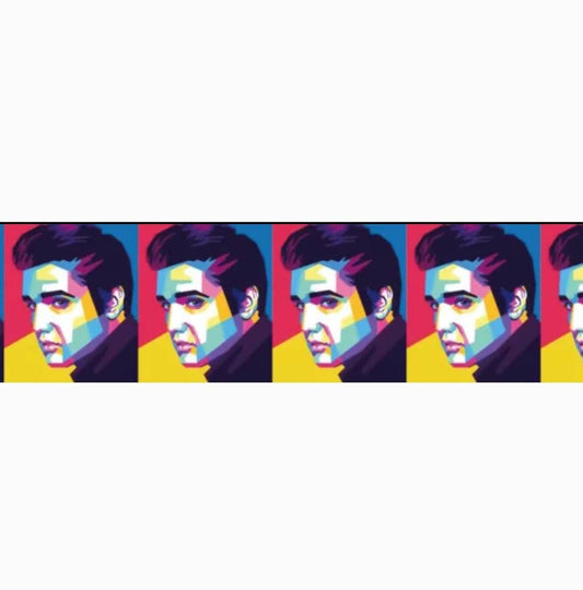 7/8" The King of Rock and Roll with Bright Bold Colors Grosgrain Ribbon.  Famous Rock and Roll King. Musicians Icon. Music Legend